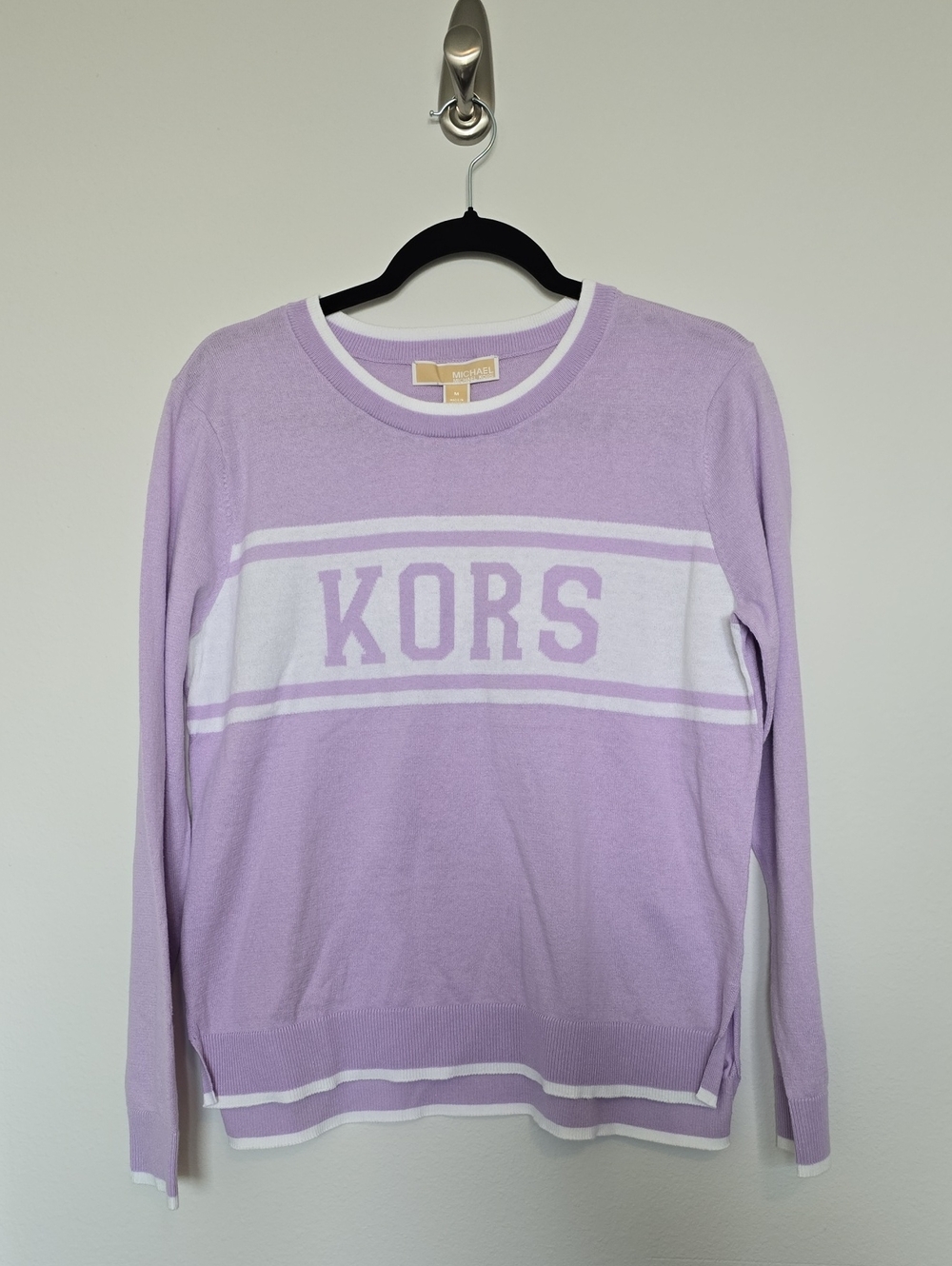 Michael Kors Lavender and White KORS Logo Crewneck Sweater